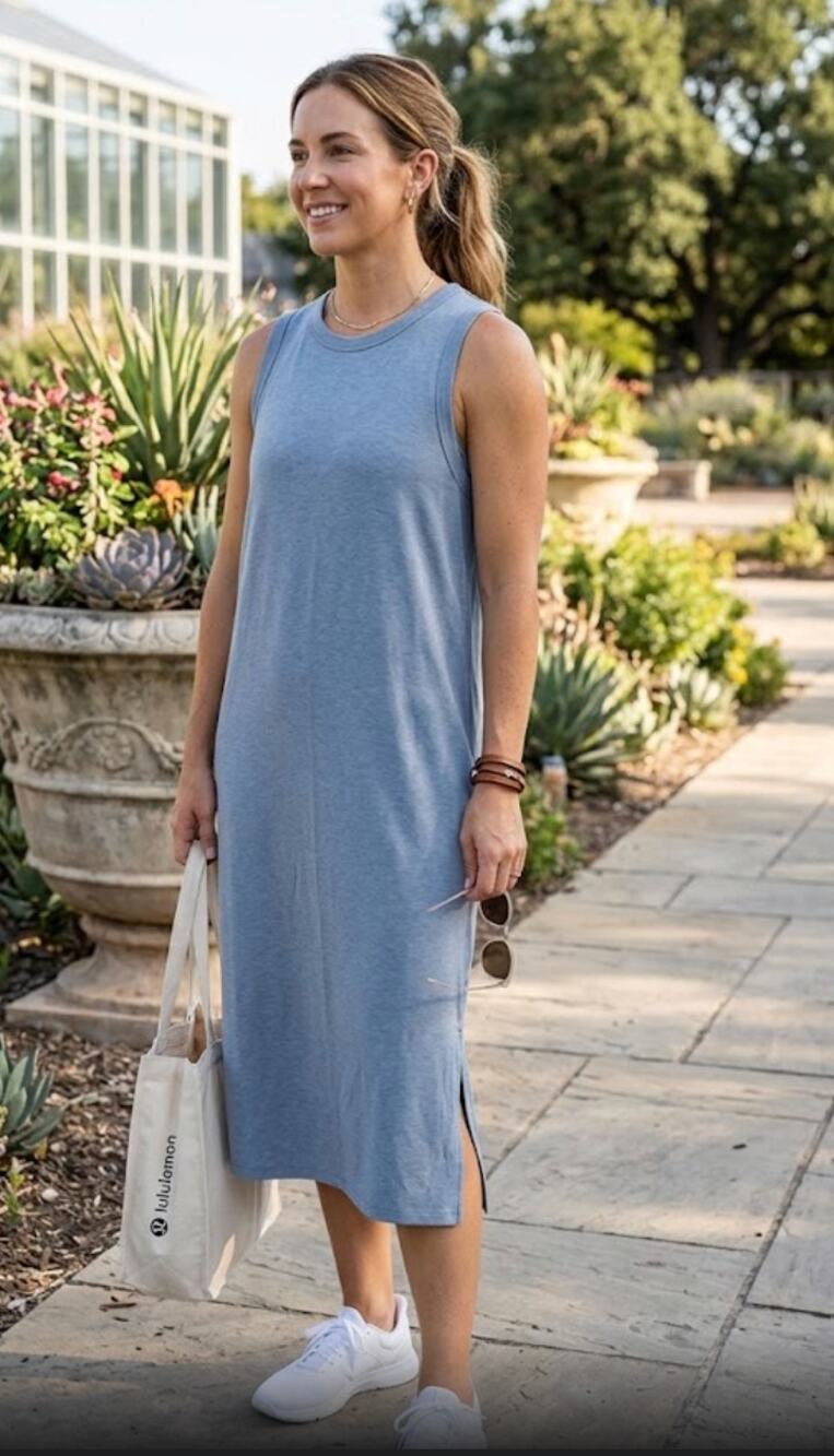 Lululemon All Yours Tank Midi Dress Heathered Blue Grey EUC Size 8